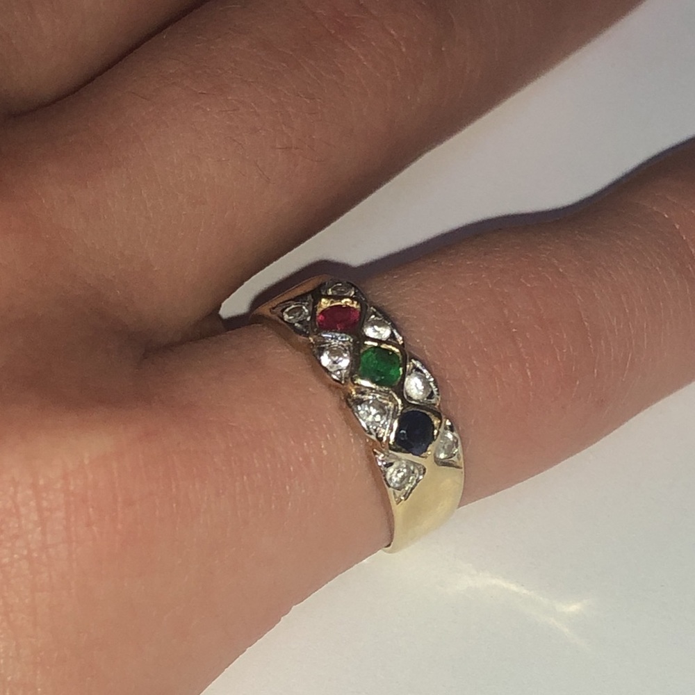 Solid 14k Yellow Gold Red Ruby Blue Sapphire Gree… - image 6